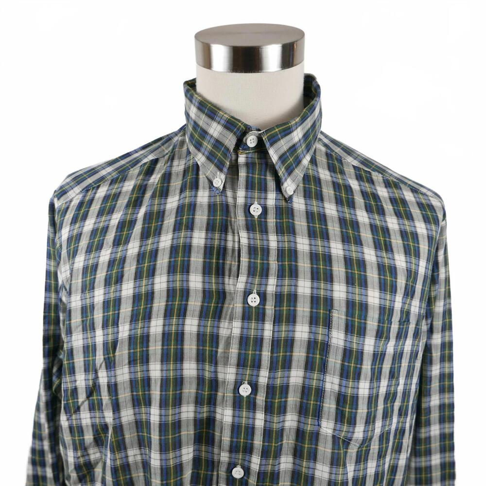 Botany 500 Mens Button Down Green Blue Plaid Casual Shirt XL Vintage
